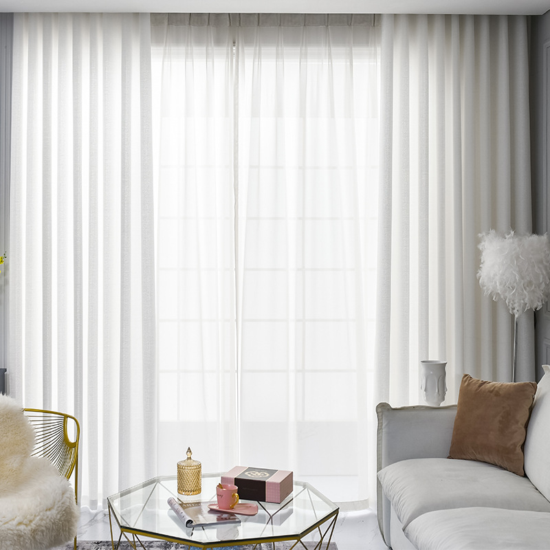 Scandinavian modern simple light luxury curtains finished bedroom balcony chiffon gauze curtains translucent dream curtain fabrics