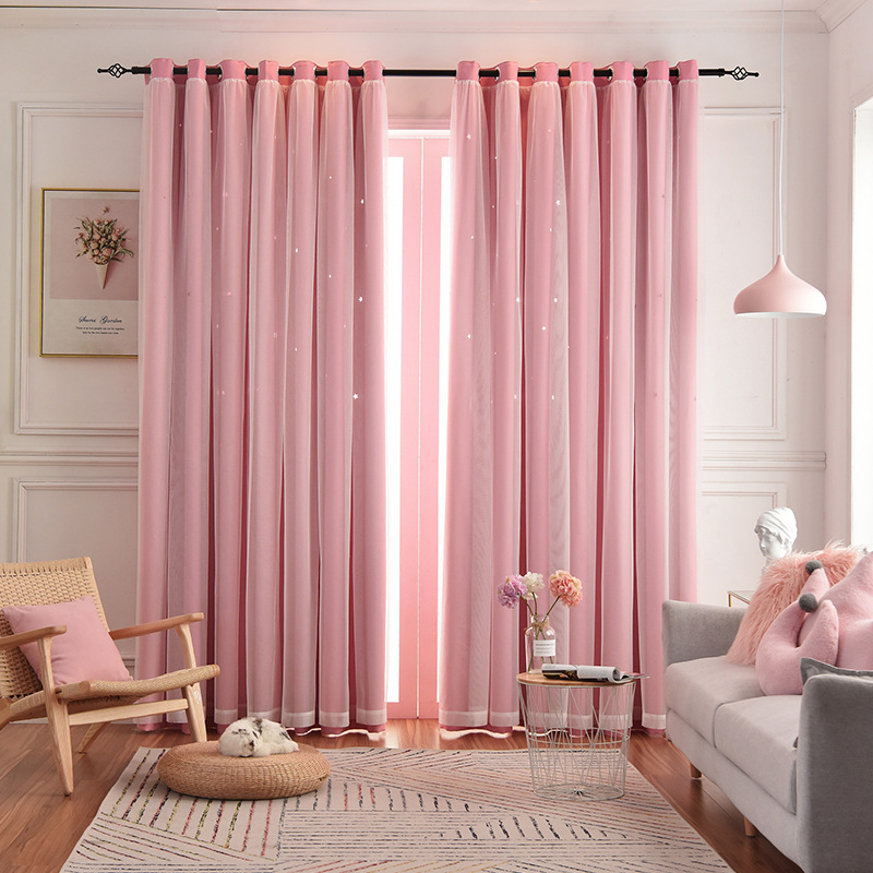 Net red hollow stars blackout curtain fabric wholesale modern simple double layer high precision bedroom curtains finished living room